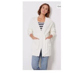 Evereve Cardigan Sweater Women's Size M Belted Open Front Pockets Cotton Blend